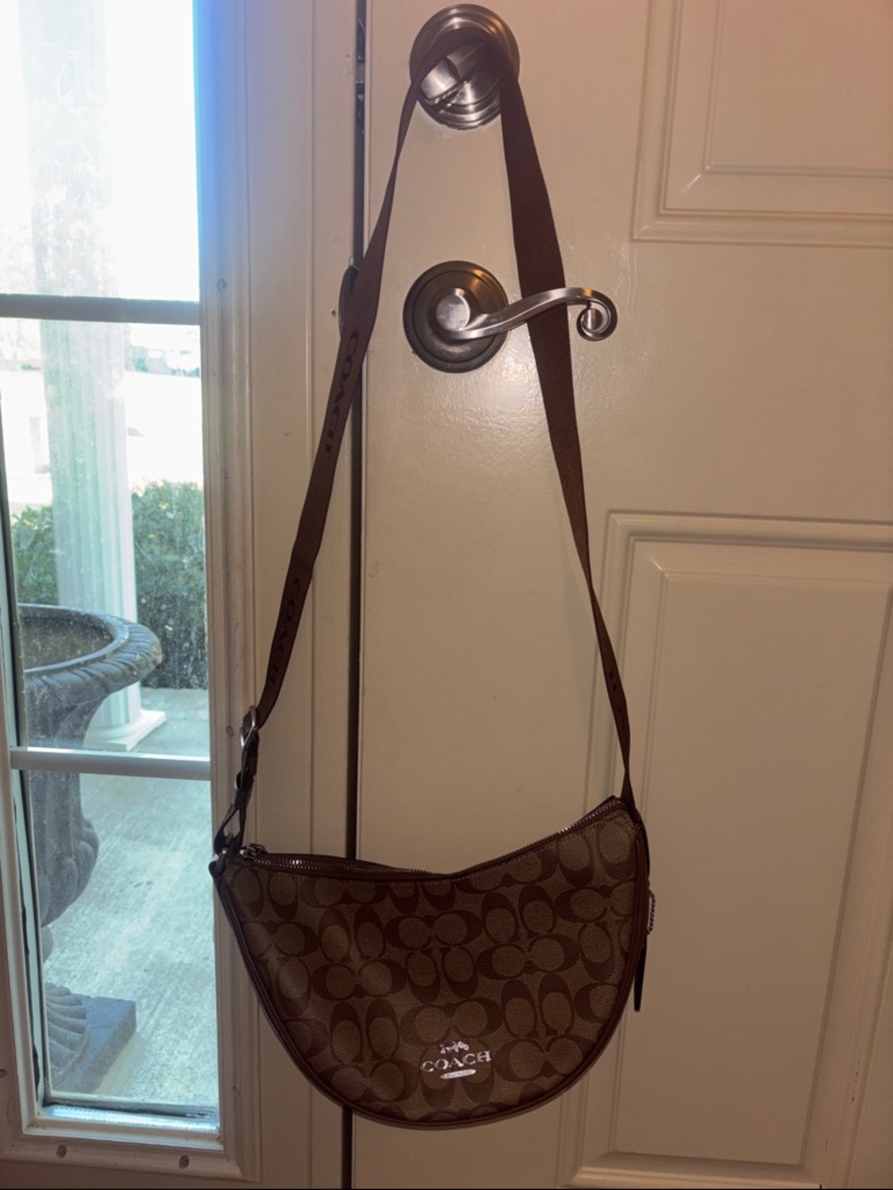 Coach Brown Signature Crescent Crossbody
